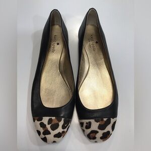 Kate Spade Black Leather Flats with Animal Fur size 8
